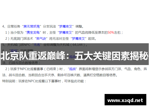 北京队重返巅峰：五大关键因素揭秘